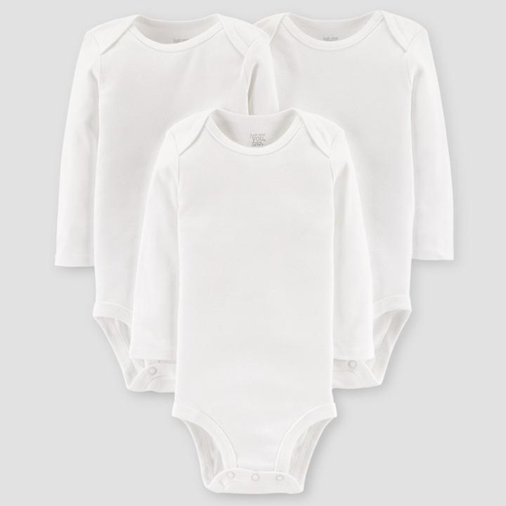Baby 3pk Long Sleeve Bodysuit - Just One You Made By Carter's White