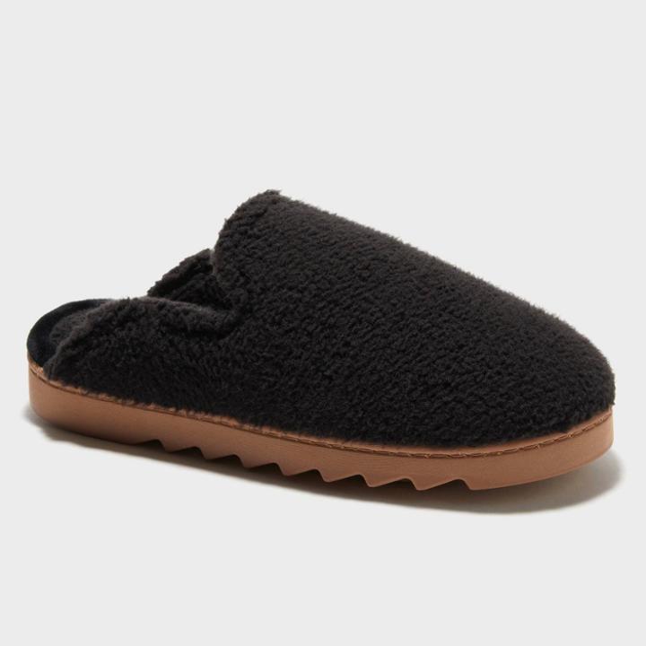 Women's Dluxe By Dearfoams Teddy Scuff Slippers - Black