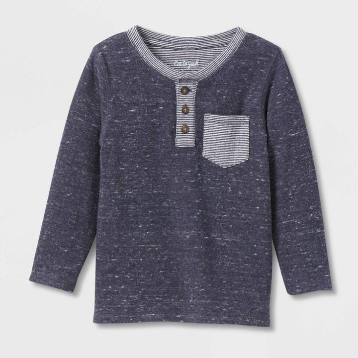 Toddler Boys' Double Knit Long Sleeve Henley T-shirt - Cat & Jack Navy Blue
