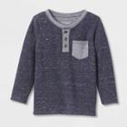 Toddler Boys' Double Knit Long Sleeve Henley T-shirt - Cat & Jack Navy Blue