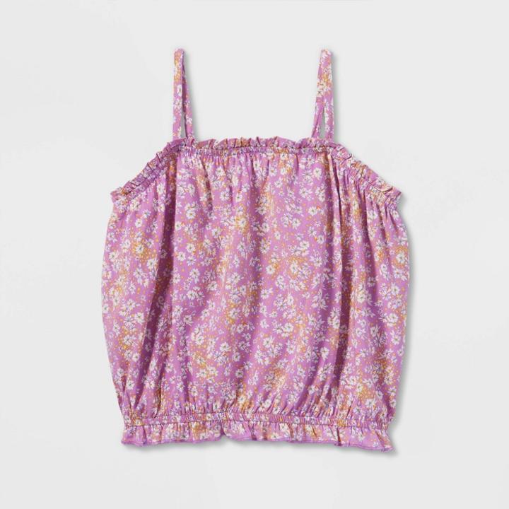 Girls' Floral Smocked Woven Top - Art Class Purple