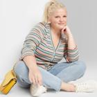 Women's Plus Size Striped Long Sleeve V-neck Button-front Top - Wild Fable Peach/blue 1x, Women's, Size: 1xl,