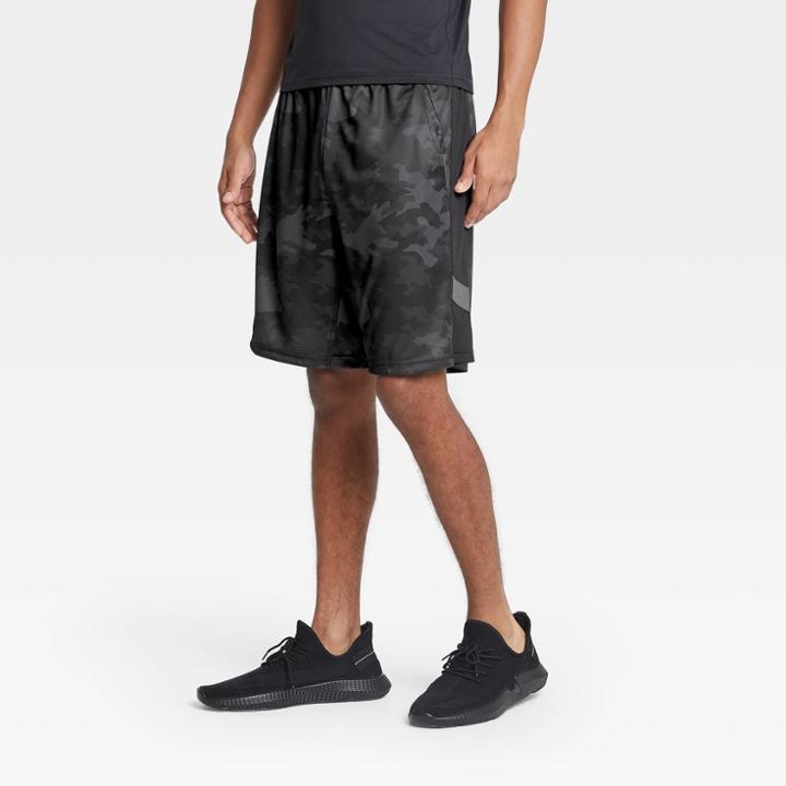 Men's Camo Print 9 Train Shorts - All In Motion Black Camo S, Men's, Size: Small, Black Green