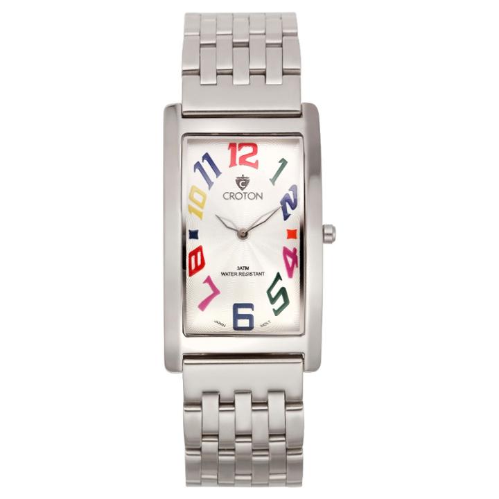 Men's Croton Analog Watch - Silvertone Bracelet Watch, White/silver