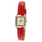 Target Women's Peugeot Mini Square Crystal Marker Leather Strap Watch - Gold And Red
