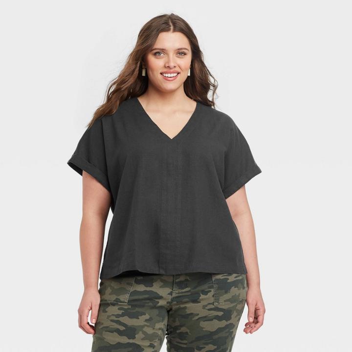 Women's Plus Size Short Sleeve Blouse - Universal Thread Charcoal Gray