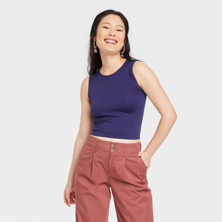 Women's Slim Fit Seamless Ribbed Tank Top - A New Day Navy