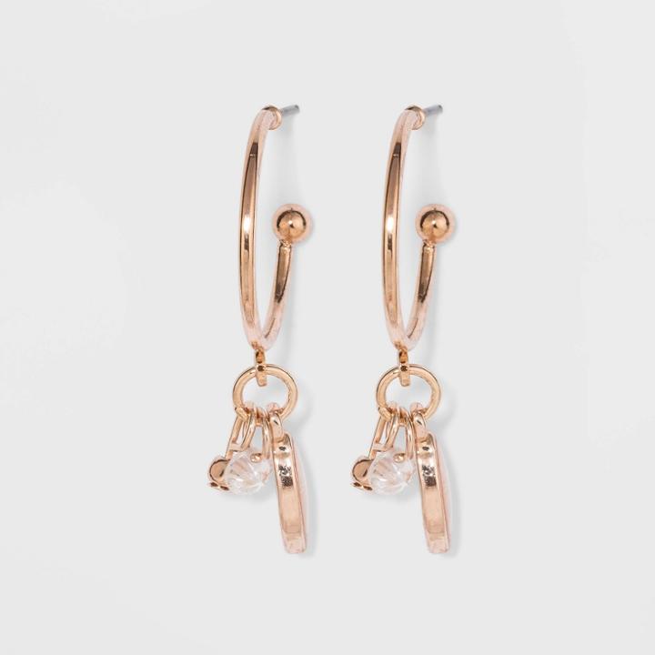 Hanging Bead Cubic Zirconia And Small Oval Earrings - A New Day , Women's,
