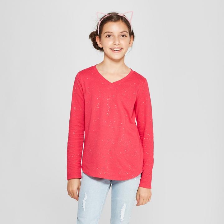 Girls' Sparkle Long Sleeve T-shirt - Cat & Jack Pink