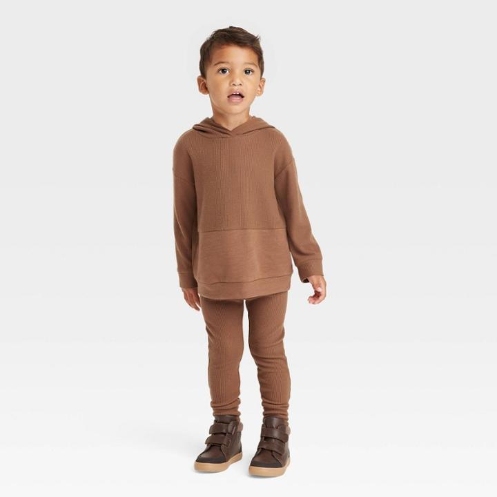 Grayson Collective Toddler Cozy Waffle Hoodie & Leggings Set - Dark Brown