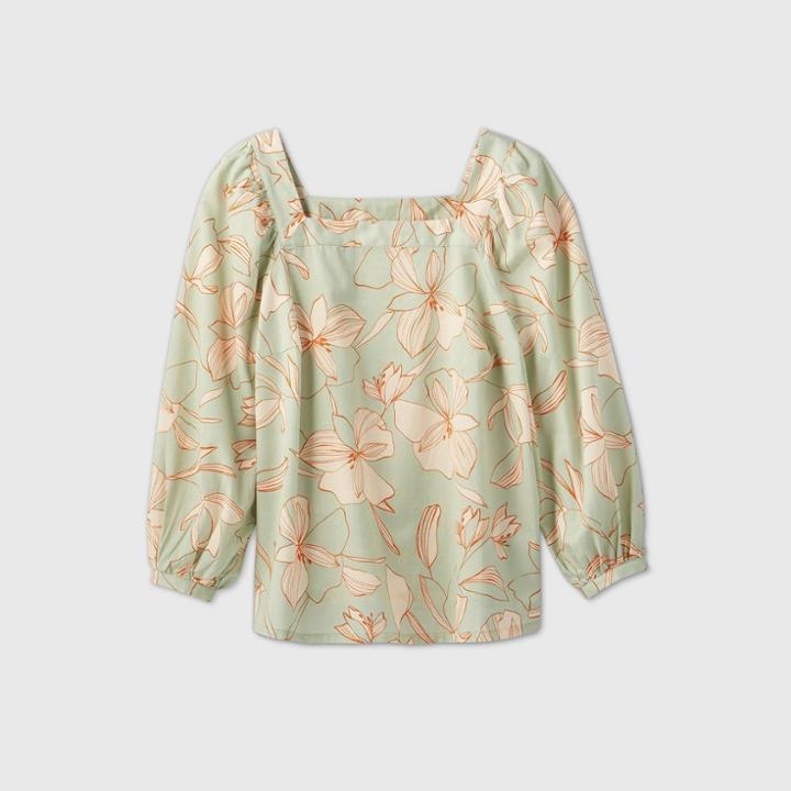 Women's Plus Size Long Sleeve Blouse - Ava & Viv Green X, Women's