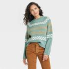 Women's Mock Turtleneck Pullover Sweater - Universal Thread Teal Green Fair Isle