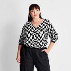 Women's Plus Size Asymmetrical V-neck Pullover Crop Sweater - Future Collective With Kahlana Barfield Brown Black/white Geometric