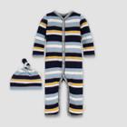 Burt's Bees Baby Baby Boys' Horizon Stripe Snap Front Organic Cotton Jumpsuit - Blue/yellow/gray