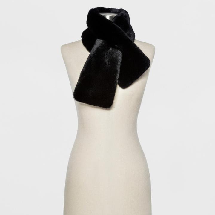 Women's Mini Faux Fur Pull Through Scarf - A New Day Black