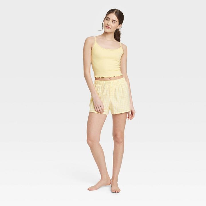 Women's Foldover Waistband Sleep Boxer Shorts - Colsie Yellow