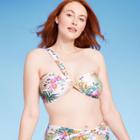 Women's One Shoulder Bandeau Bikini Top - Shade & Shore Cream Tropical Print Xl, Ivory Tropical Print