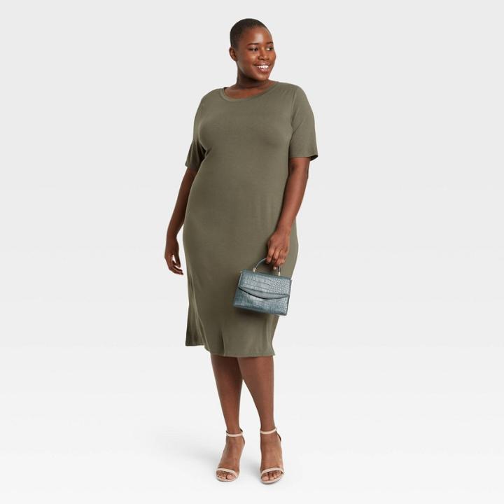 Women's Plus Size Short Sleeve Knit Swing Dress - Ava & Viv Olive X, Green