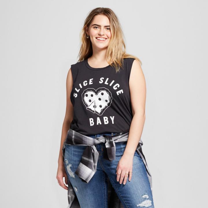 Women's Plus Size Slice, Slice Baby Pizza Graphic Muscle Tank Top - Fifth Sun - Charcoal 2x, Size: