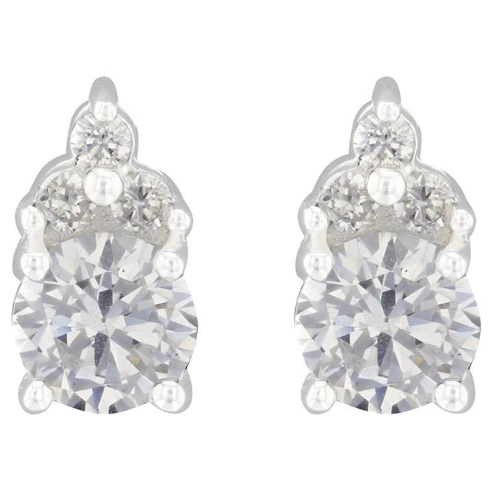 Distributed By Target Button Earrings Sterling Cubic Zirconia - Silver/clear,