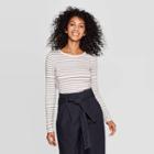 Women's Striped Regular Fit Long Sleeve Crewneck T-shirt - A New Day Cream M, Size: