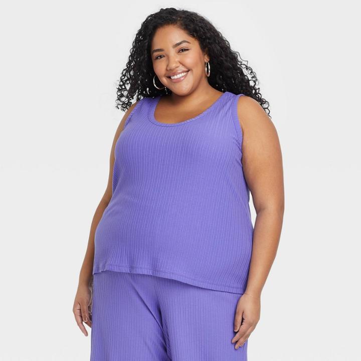 Women's Plus Size Ribbed Tank Top - Ava & Viv Purple X