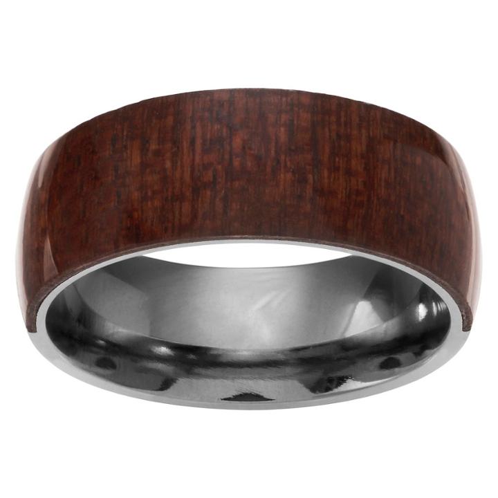 Men's Territory Wood Inlay Band In Titanium - Mahogany, 10 (7.85mm), Brown