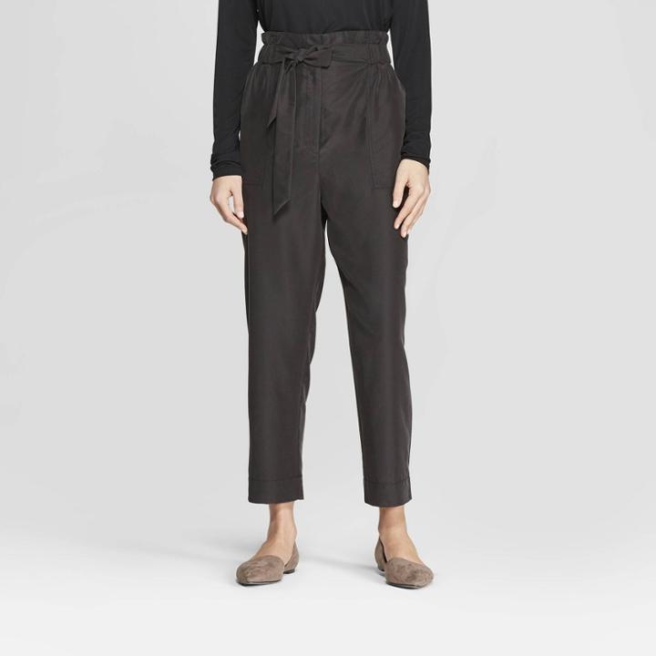 Women's Straight Leg Ankle Length Paperbag Waist Pants - Prologue Black