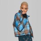 Women's Plaid Printed Puffer Jackets - Wild Fable Blue