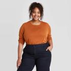 Women's Plus Size Long Sleeve Rib T-shirt - A New Day Rust