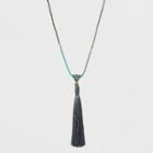 Delicate Beads And Fabric Tassel Long Necklace - Universal Thread Blue