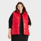 Women's Plus Size Puffer Vest - A New Day Wowzer Red