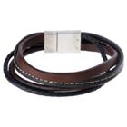 Inox Jewelry Men's Steel Art Brown And Black Layered Bracelet With Stainless Steel Clasp