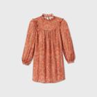 Women's Printed Long Sleeve Ruffle Dress - A New Day Orange