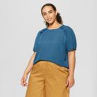 Women's Plus Size Short Sleeve Boxy Ruffle T-shirt - Who What Wear Blue X