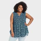 Women's Plus Size Sleeveless Smocked Button-front Top - Knox Rose Blue