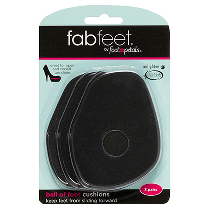 Women's Fab Feet By Foot Petals Ball Of Foot Insoles Shoe Cushion Black - 3 Pairs, Adult Unisex,