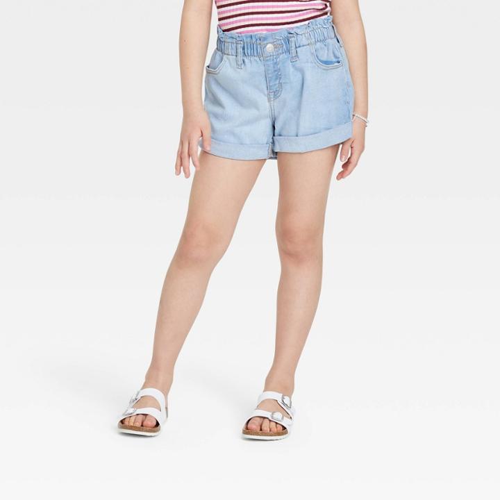 Girls' High-rise Paper Bag Waist Shorts - Cat & Jack Medium Wash Xs,