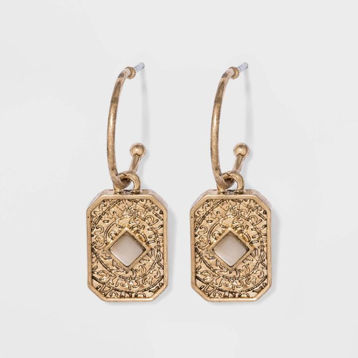 Cateye And Octagonal Charm Hoop Earrings - Universal Thread White, Women's,