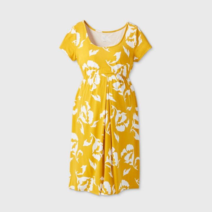 Maternity Floral Print Short Sleeve A-line T-shirt Dress - Isabel Maternity By Ingrid & Isabel Gold