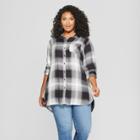 Women's Plus Size Plaid Button-down Long Sleeve Tunic - Ava & Viv Black/white
