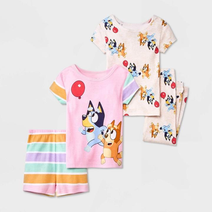Toddler Girls' 4pc Bluey 'rainbow Chasing The Balloon' Snug Fit Pajama
