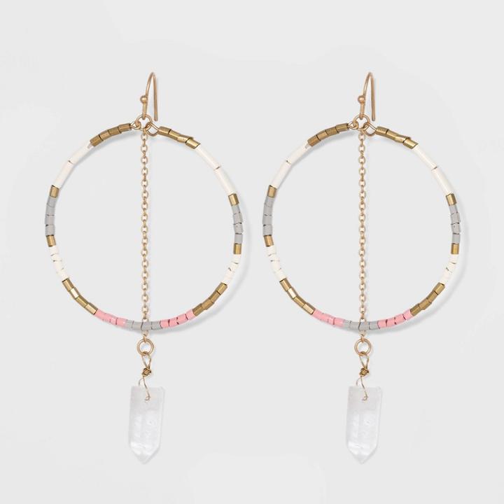 Semi-precious Crystal Quartz Shard With Beaded Hoop Drop Earrings - Universal Thread ,