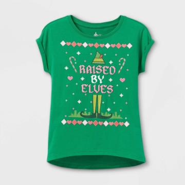Girls' Elf Raised By Elves Short Sleeve Graphic T-shirt - Green