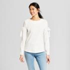 Women's French Terry Pullover With Tie Sleeve - Como Black - White