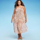 Women's Tie Back Cover Up Midi Dress - Kona Sol Tan Palm Print