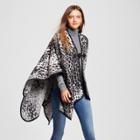 Women's Print Ruana Wrap With Toggle Closure Black - Sylvia Alexander