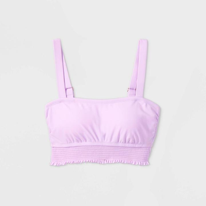 Women's Longline Smocked Square Neck Bralette Bikini Top - Shade & Shore Lavender