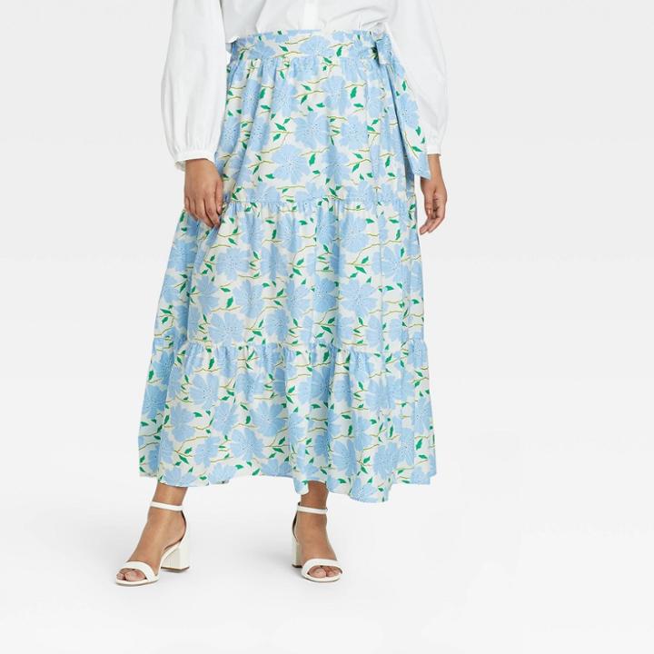 Women's Plus Size Floral Print Wrap Maxi Skirt - Who What Wear Cream