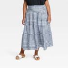 Women's Plus Size High-rise Tiered Midi A-line Skirt - Universal Thread Blue Gingham Check